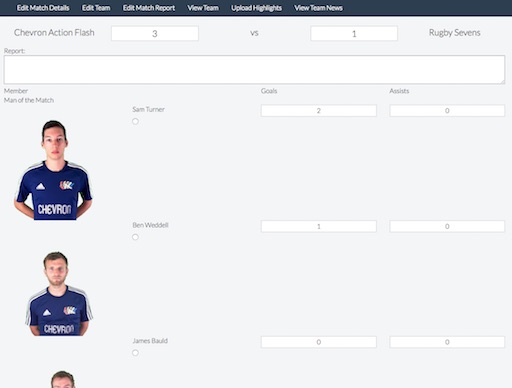 A screenshot of how to enter a TeamPro match report